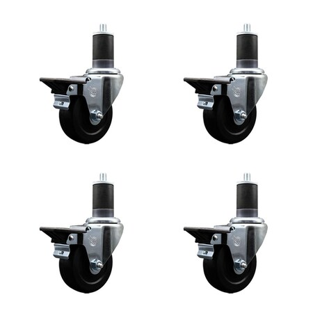 Service Caster 3.5'' Hard Rubber Swivel 1-5/8'' Expanding Stem Caster Set with Brake, 4PK SCC-EX20S3514-HRS-PLB-158-4
